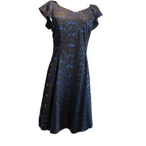Black Dress Blue Sequin Formal Party Pizzaz Glittery USA SZ 10 LBD